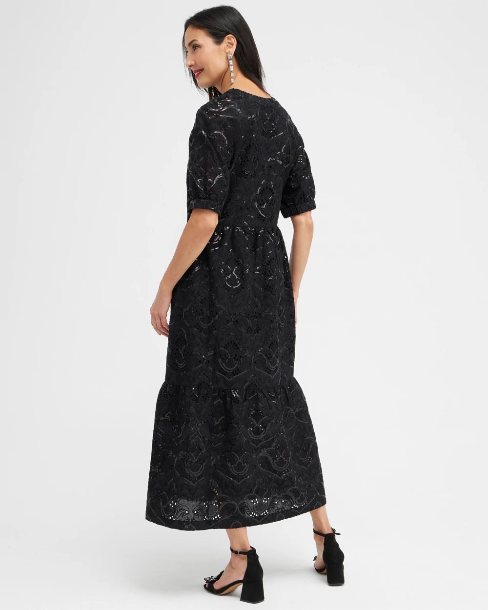 Sequin Eyelets Tiered Dress