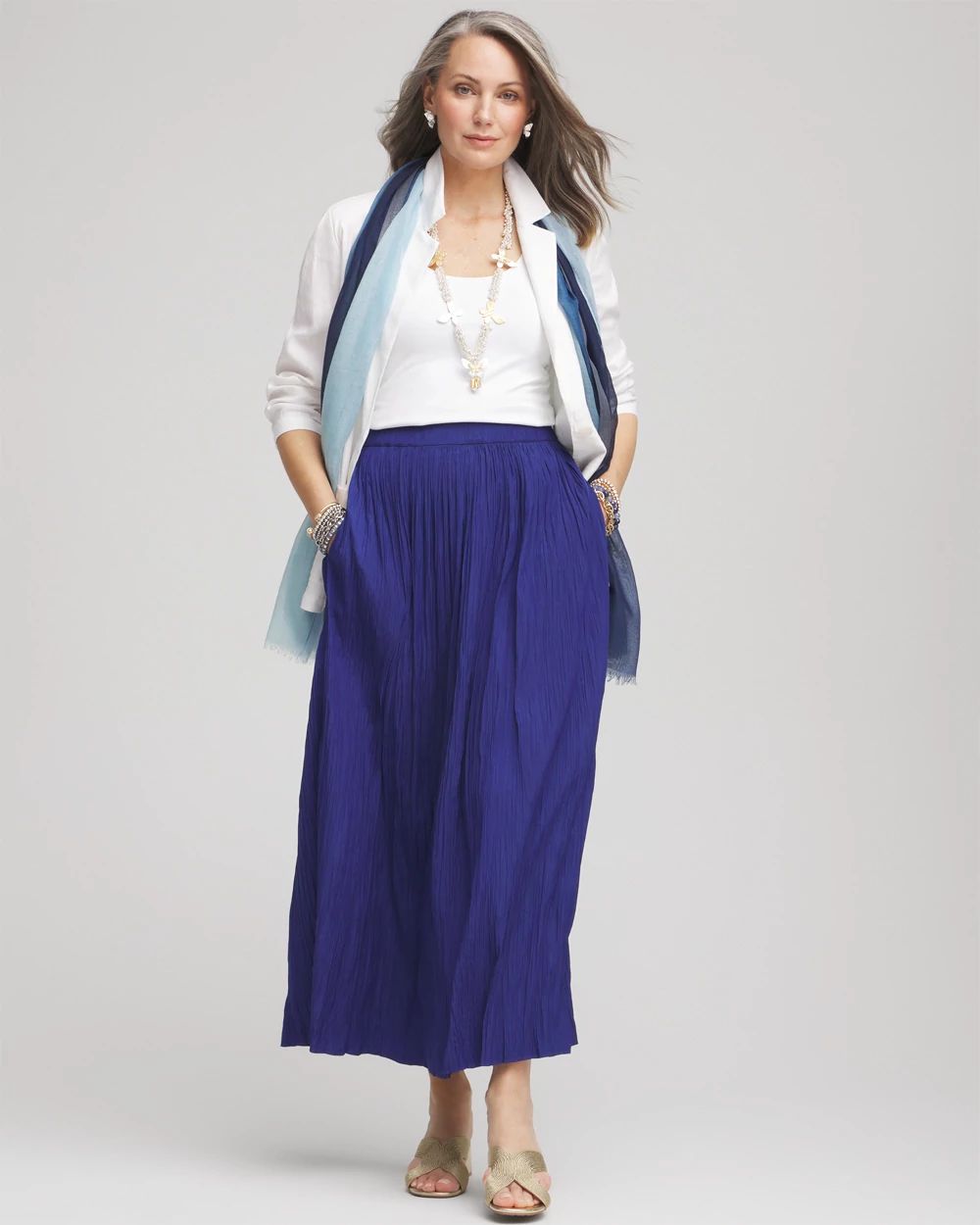 Pull-on Pleated Maxi Skirt