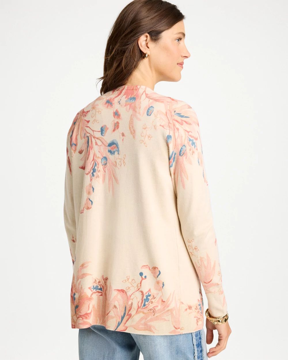 Ella Long-Sleeve Placed Print Cardigan click to view larger image.