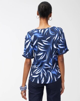 Linen Leaf Print Fringe Sleeve Tee