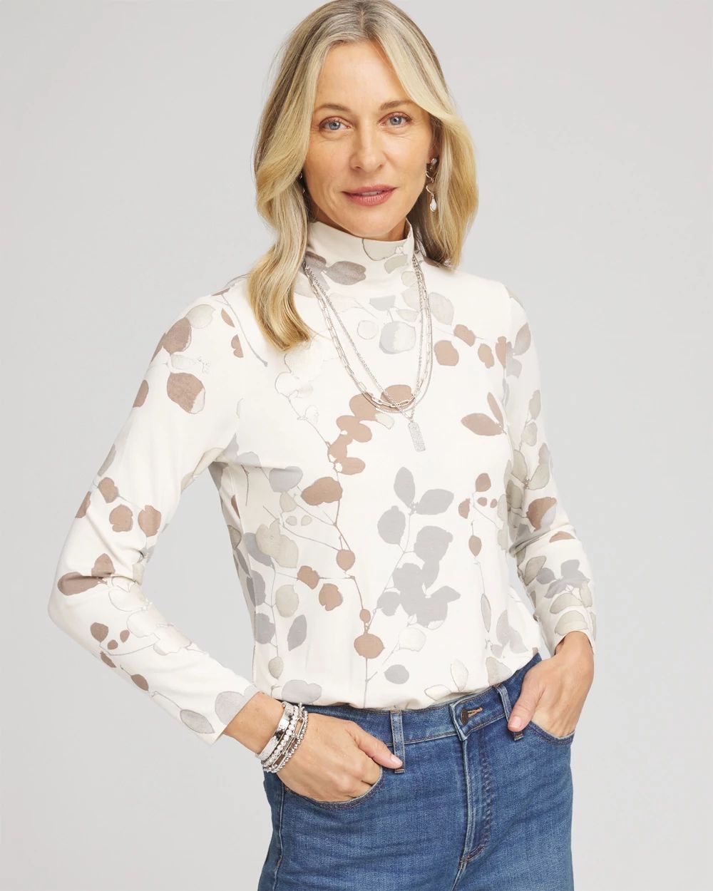 Touch of Cool™ Foil Sprigs Mock Neck Layering Tee