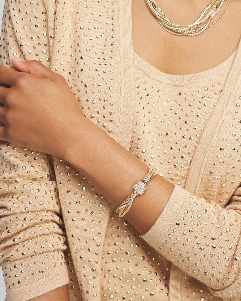 Gold Tone Multi Strand Pavé Bracelet