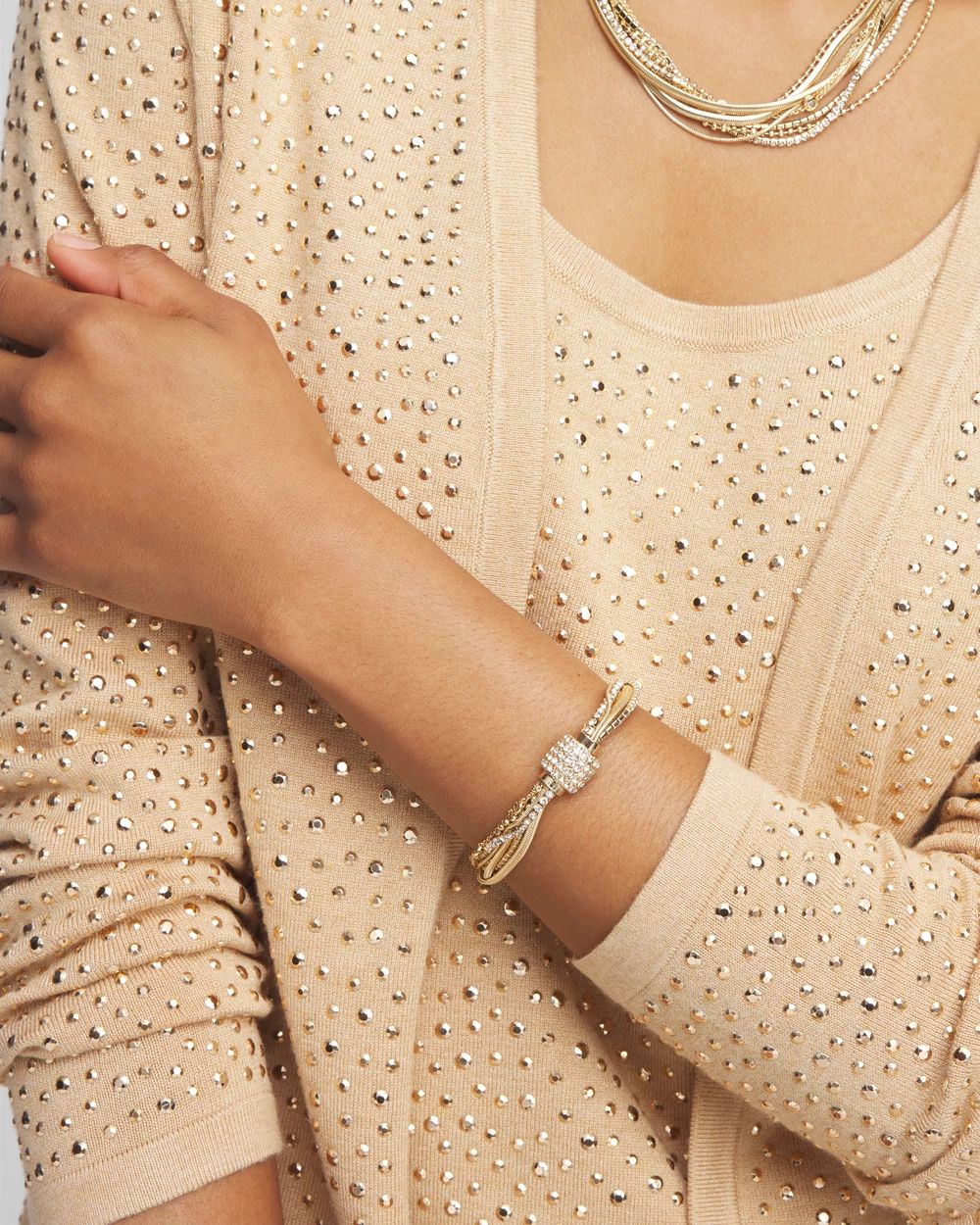 Gold Tone Multi Strand Pavé Bracelet