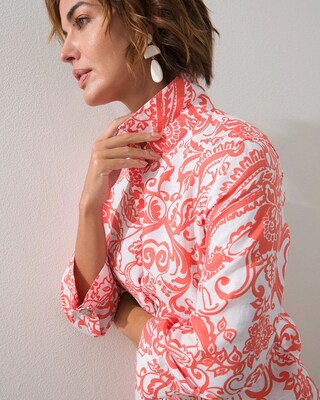 No-Iron Linen Orange Paisley Shirt