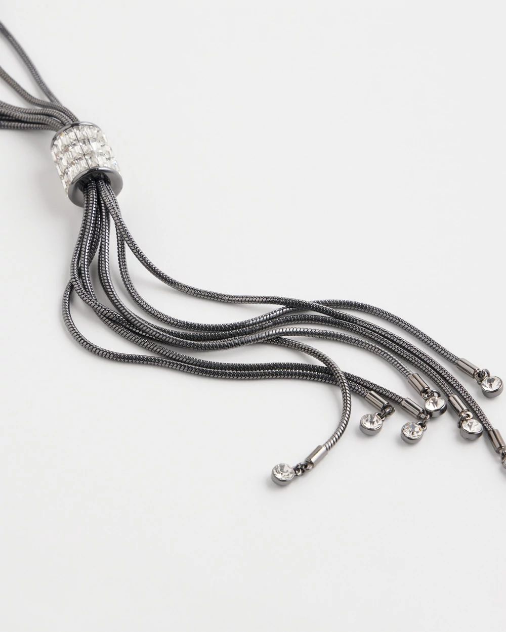 Silver Tone Baguette Tassel Necklace