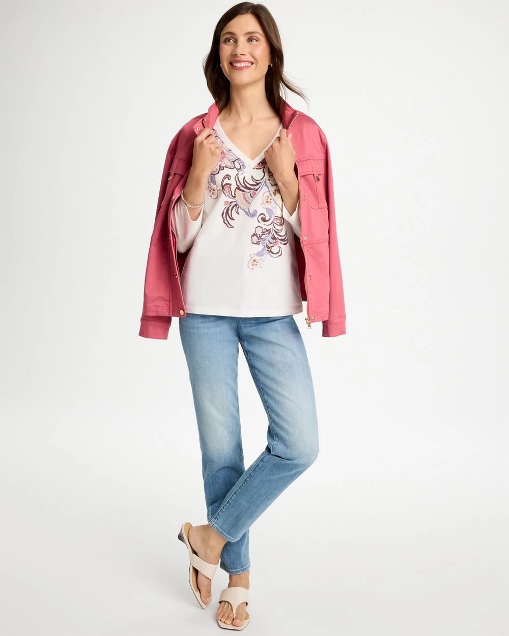 Placed Print Cotton Stretch 3/4 Sleeve Tee click to view larger image.