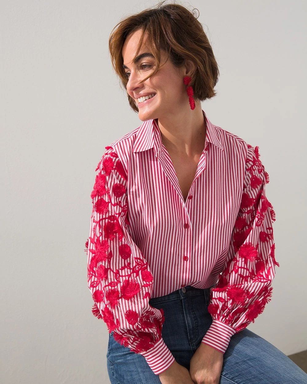 3D Embroidered Poplin Stripe Shirt