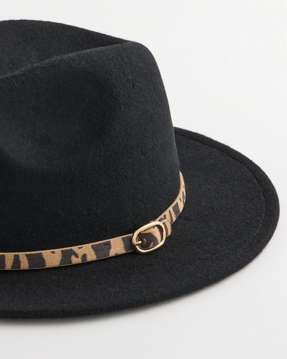 Animal-Print-Trim Wool Felt Fedora Hat
