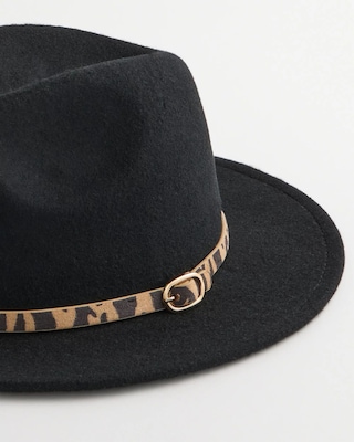 Animal-Print-Trim Wool Felt Fedora Hat click to view larger image.
