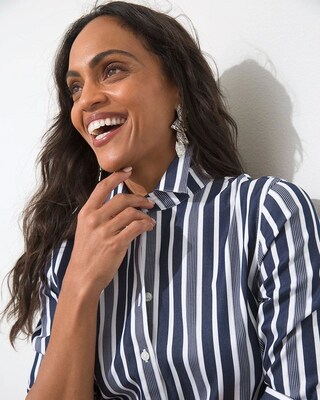 No-Iron Stretch Navy Stripe Tunic