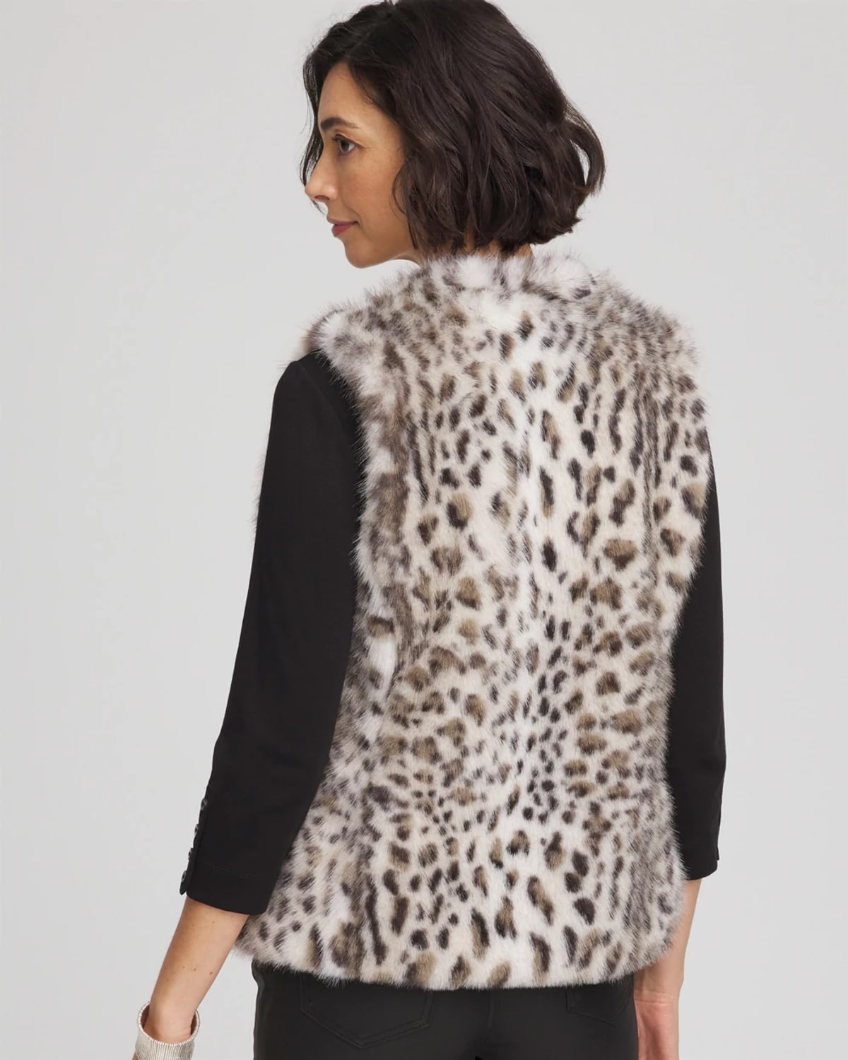 Chico's Snow Leopard Faux Fur Vest In Cream In White