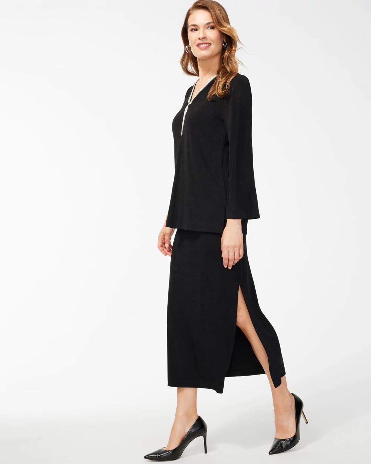 Chico's Travelers Side Slit Maxi Skirt In Black Size 8/10 | Wrinkle-free Travel Clothing In Black