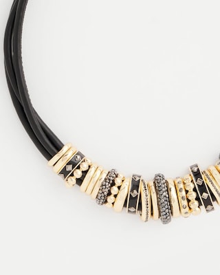 Black & Goldtone Charm Bib Necklace click to view larger image.