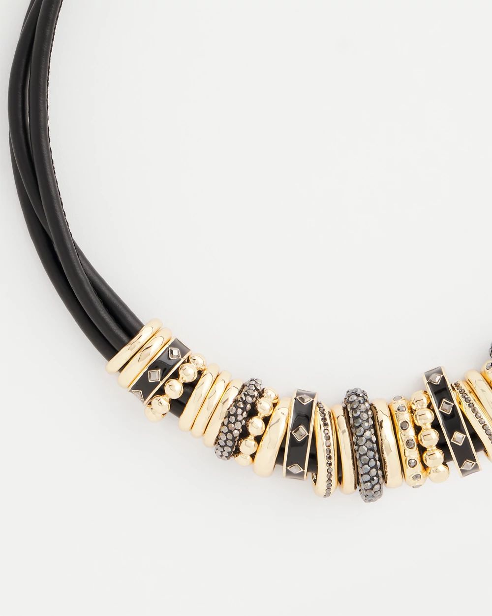 Black & Goldtone Charm Bib Necklace