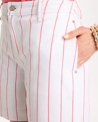 Striped Rivet Denim Trouser Shorts click to view larger image.