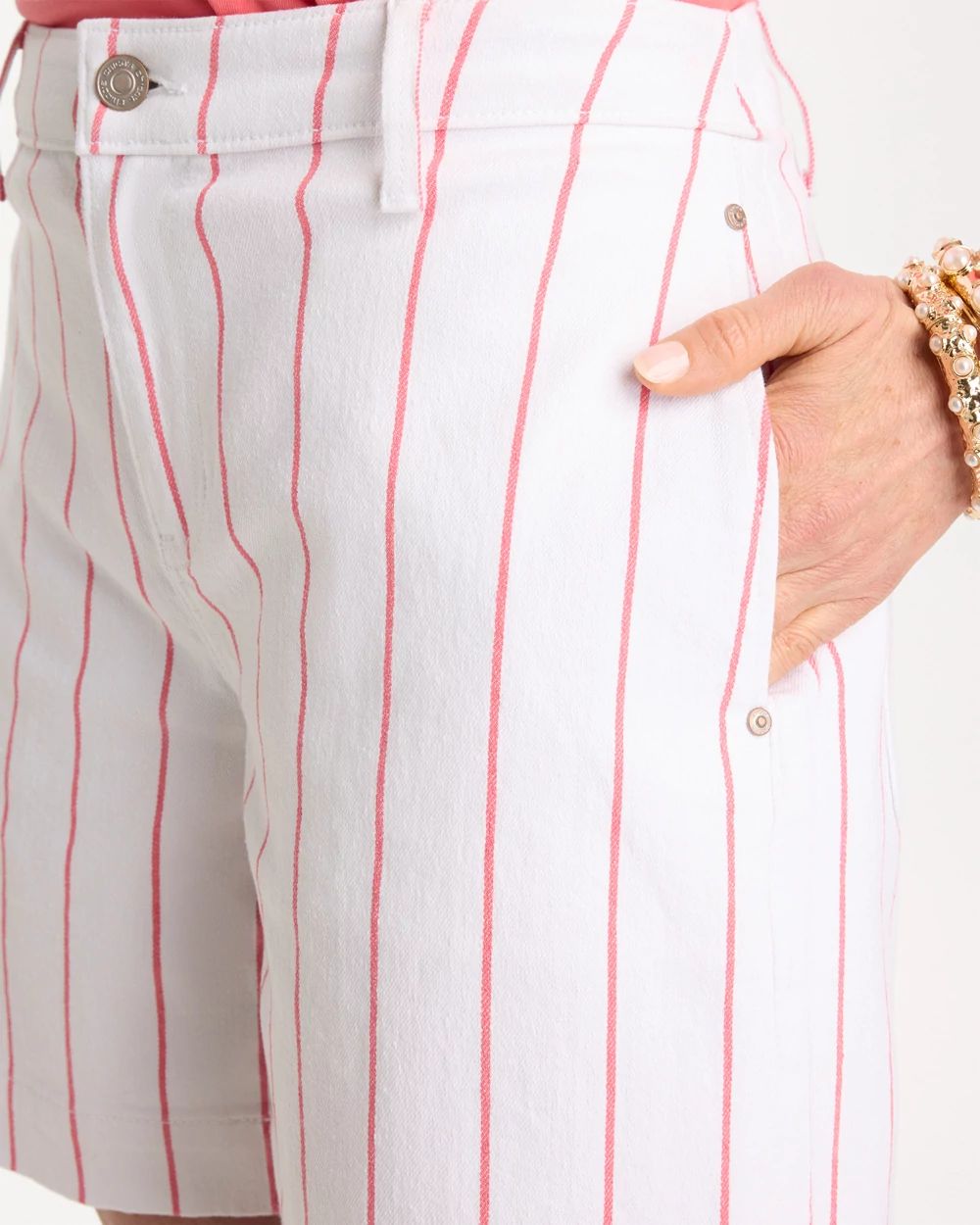 Striped Rivet Denim Trouser Shorts