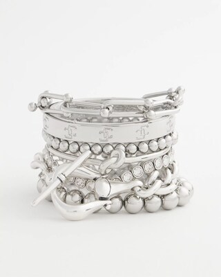 Small Beaded Silver Tone Stretch Bracelet click to view larger image.