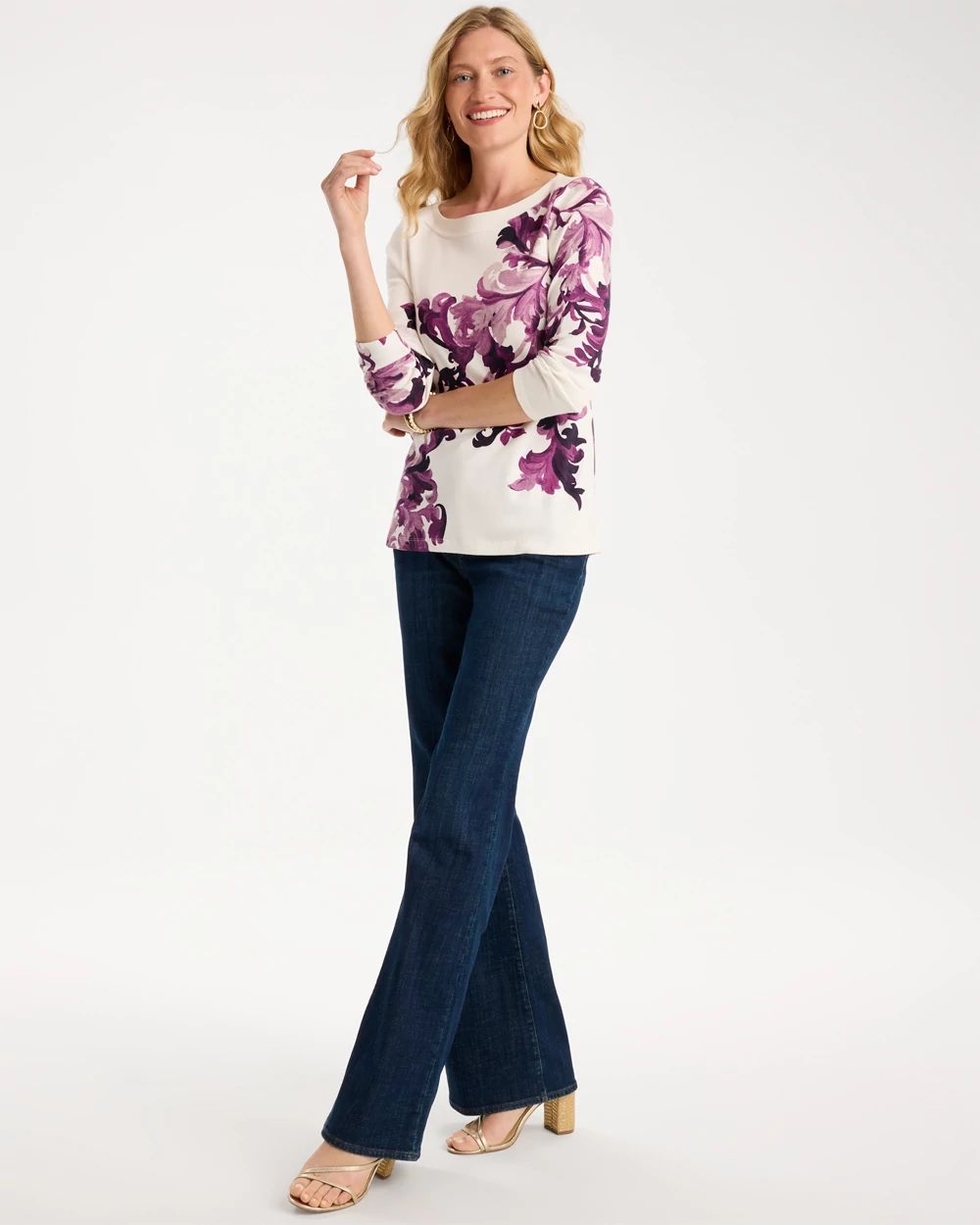 Placed Print Stretch Cotton Boatneck Tunic click to view larger image.