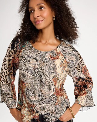 Printed Pleated Flare Sleeve Top click to view larger image.