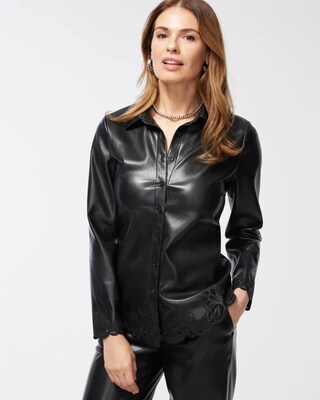 Faux Leather Embroidered Cutwork Shirt