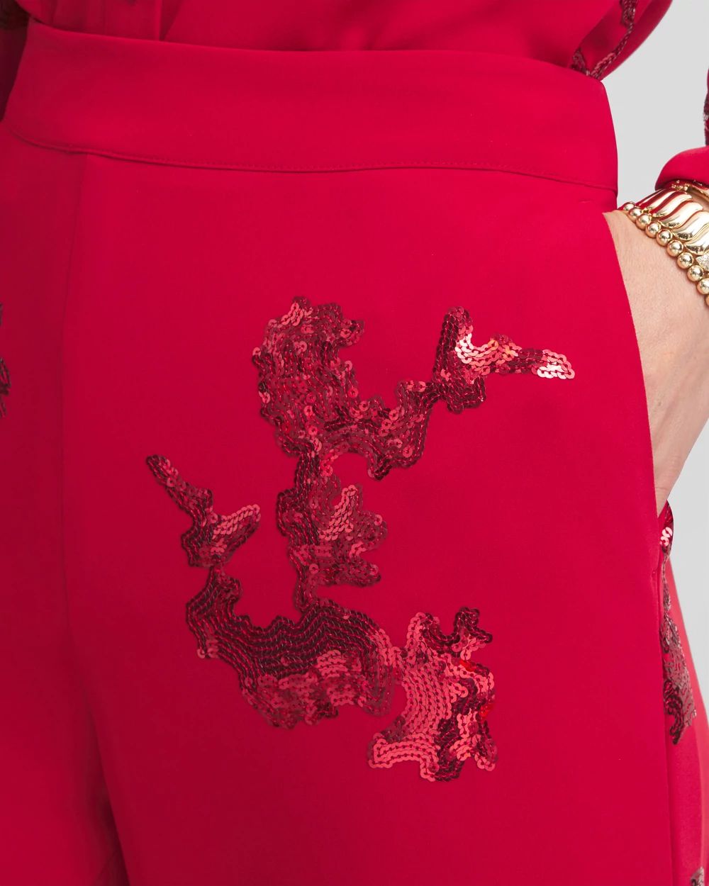 Floral Sequin Wide Leg Pants click to view larger image.