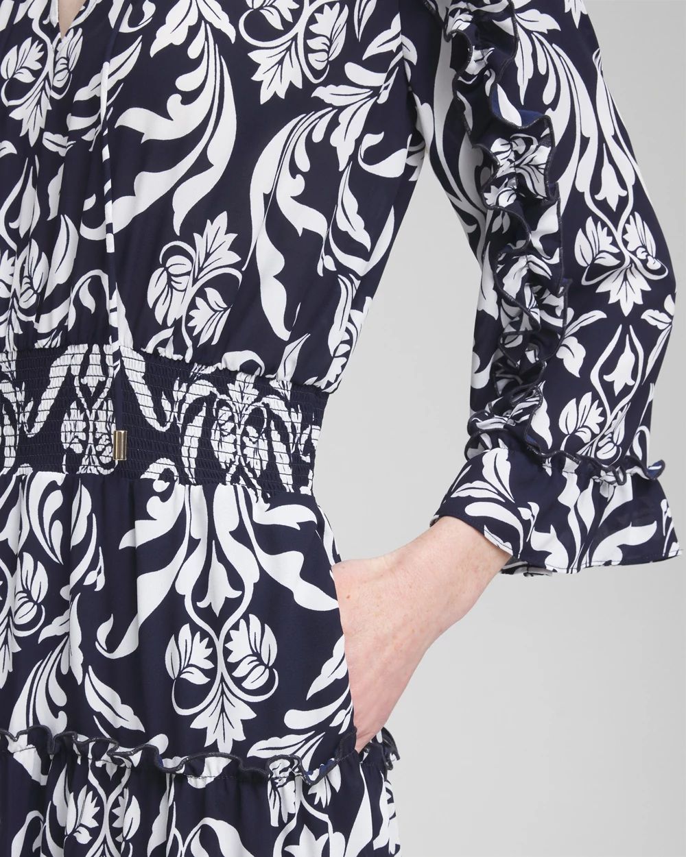 Scrolls Ruffle Bell Sleeve Dress click to view larger image.