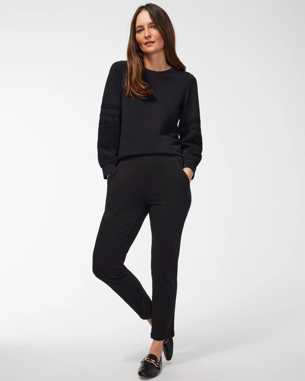 Zenergy Lace Trim Sleeve Sweatshirt