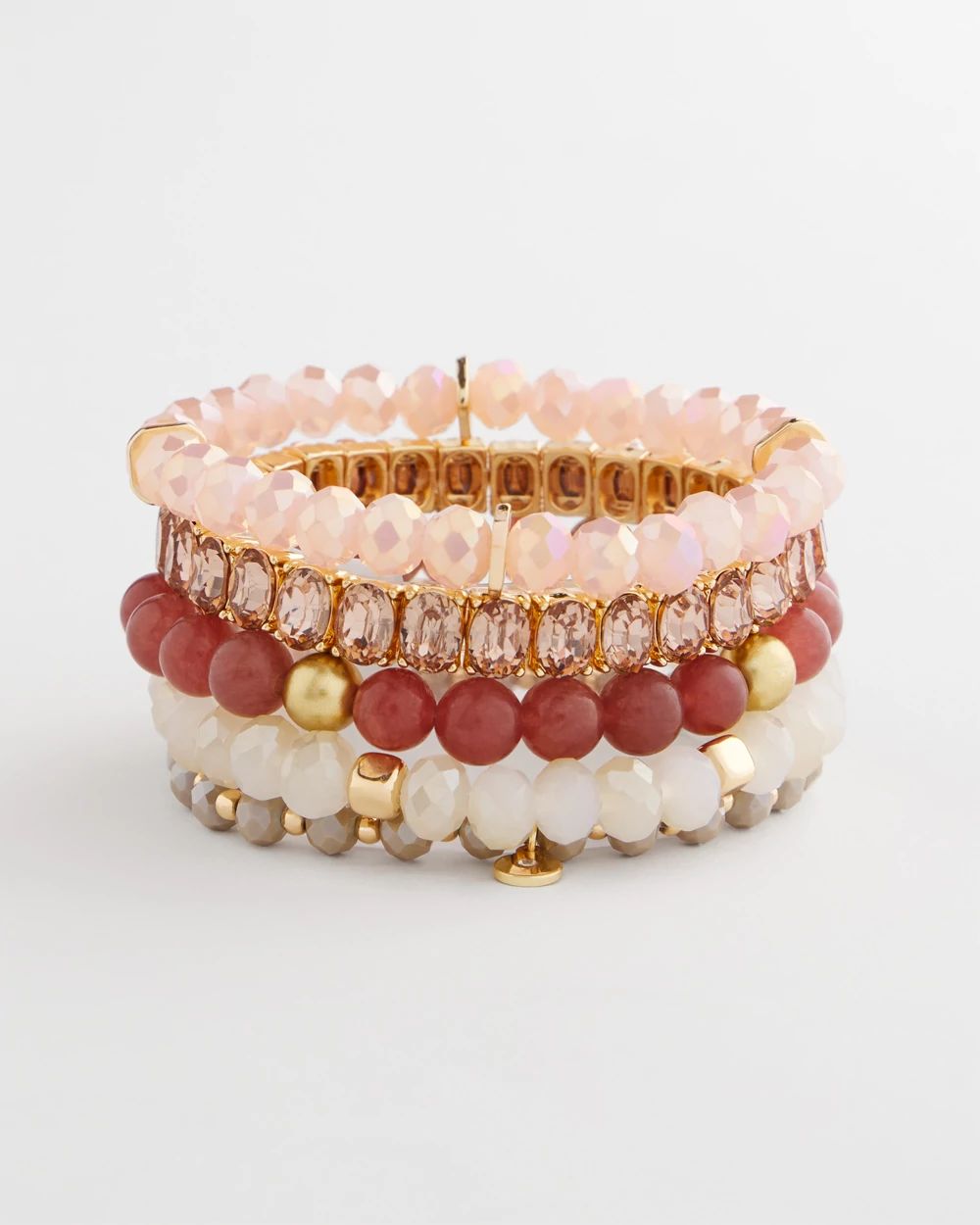Pink Stretch Set of Five Beaded Bracelets click to view larger image.