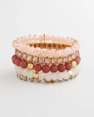 Pink Stretch Set of Five Beaded Bracelets click to view larger image.