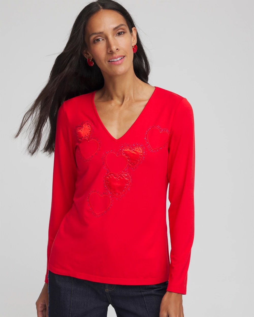 Embellished Heart V-Neck Tee