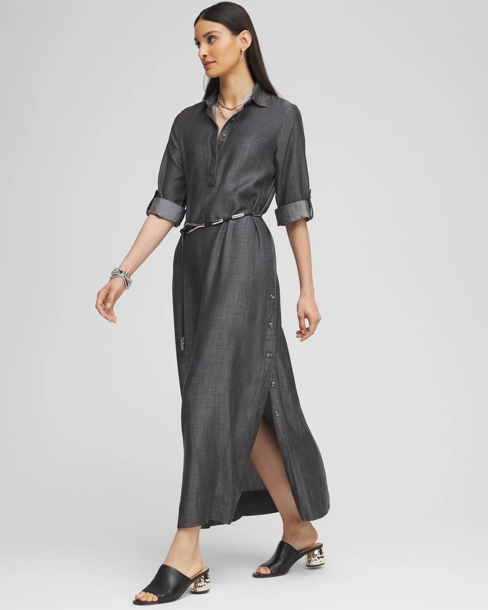 Button Detail Chambray Dress
