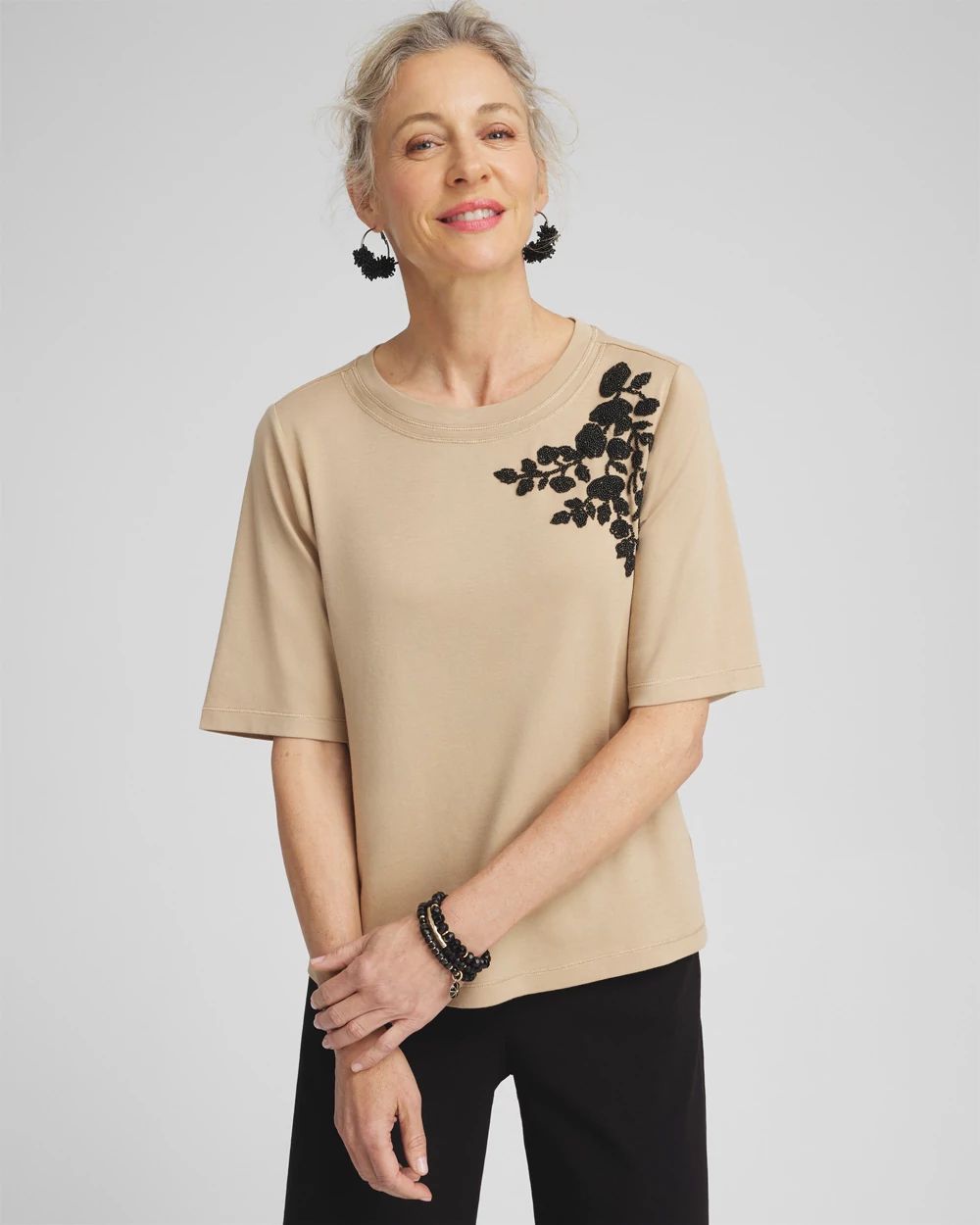 Touch of Cool™ Embellished Placed Floral Tee