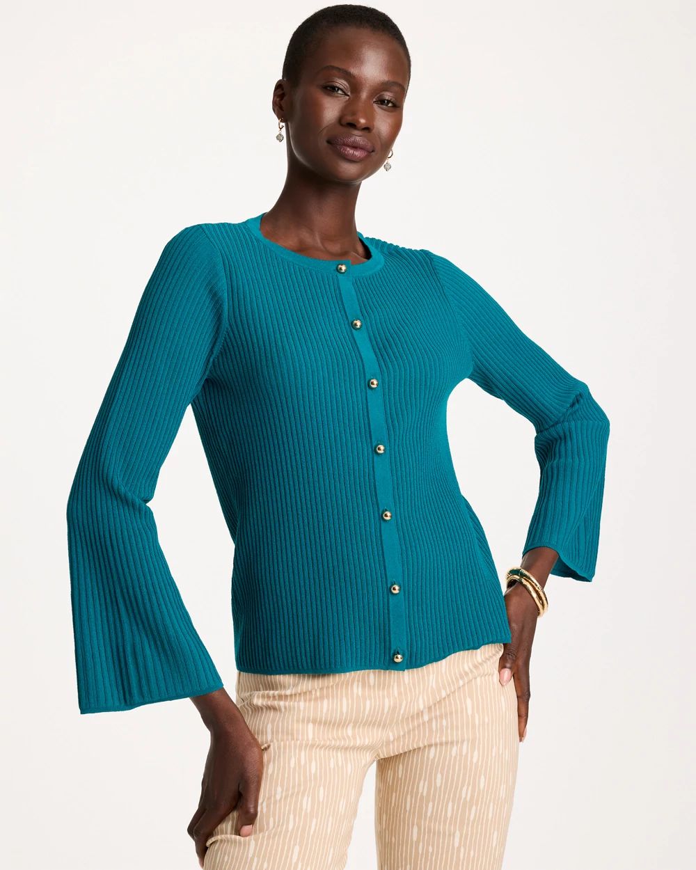 Ribbed Flare Sleeve Sweater