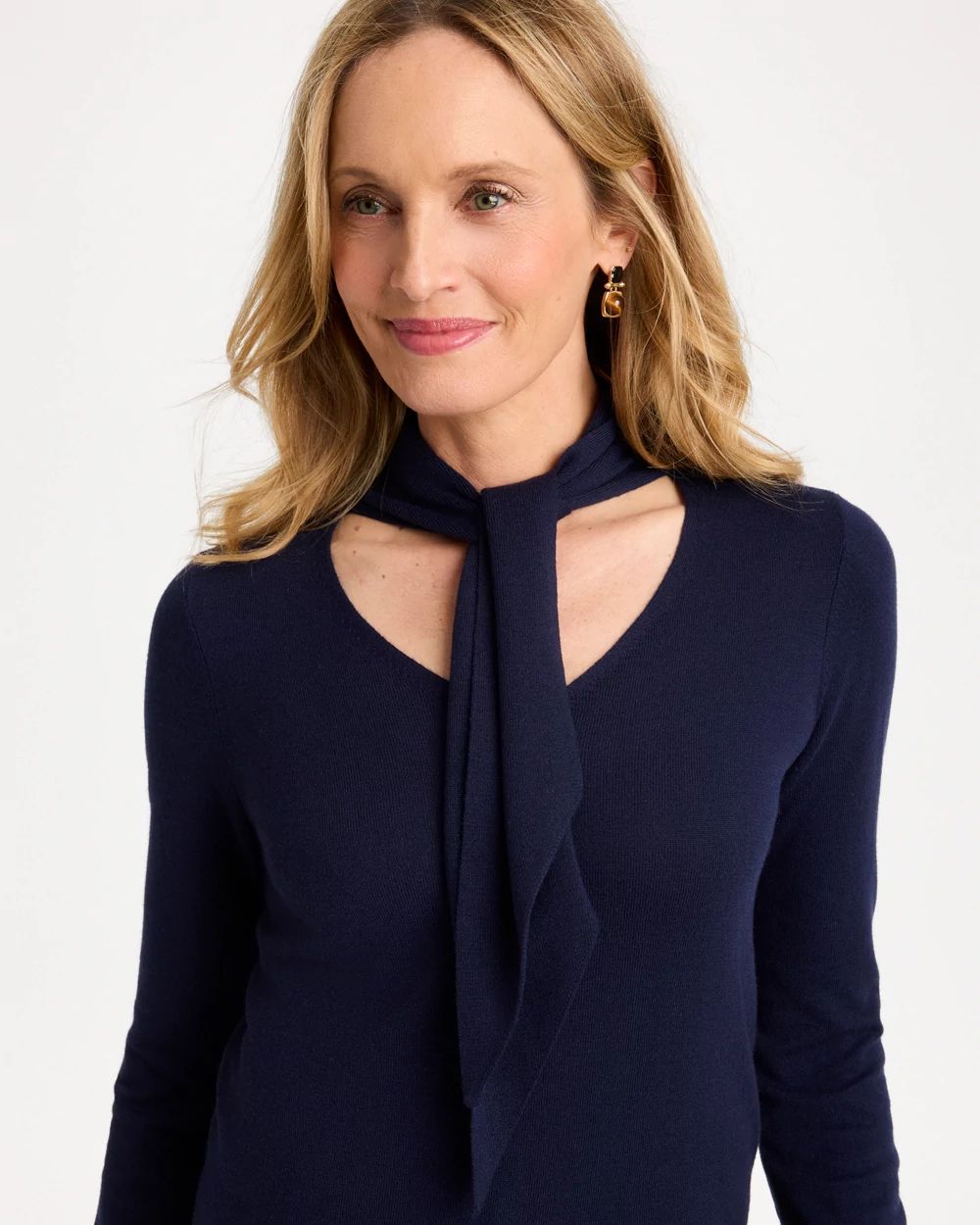 Tie-Neck Pullover Sweater click to view larger image.