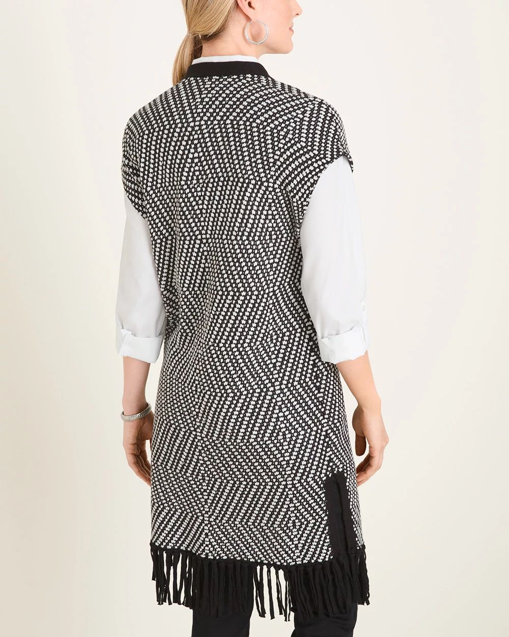 Patterned Fringe-Detail Sweater Vest