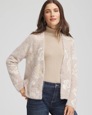 Fuzzy Jacquard Boyfriend Cardigan click to view larger image.