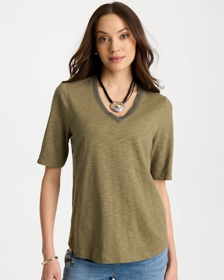 Cotton Slub V-Neck Tee