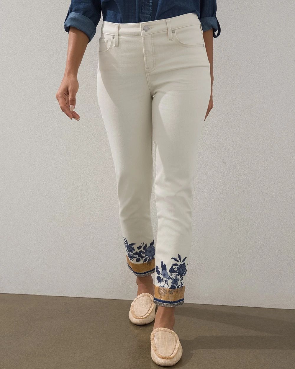 Girlfriend Embellished Floral Ankle Jeans