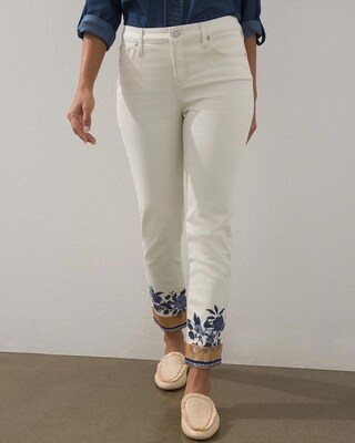 Girlfriend Embellished Floral Ankle Jeans