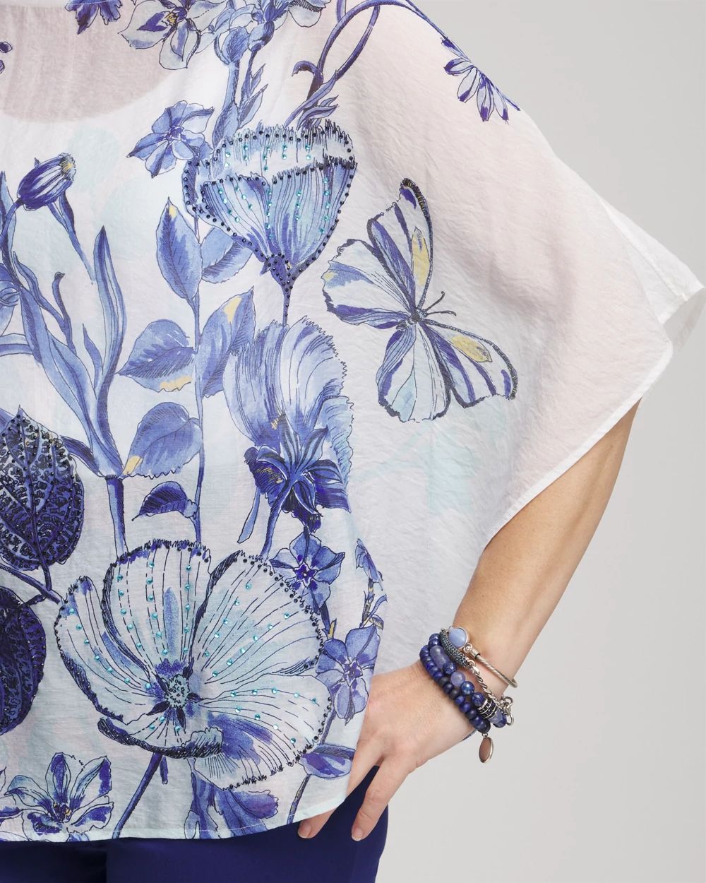 Woven Butterfly Print Poncho