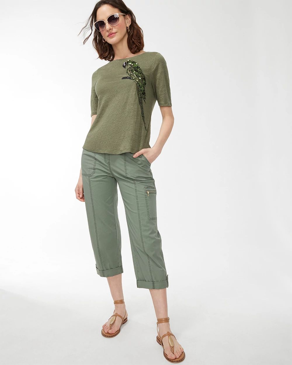 Linen Sequin Parrot Tee