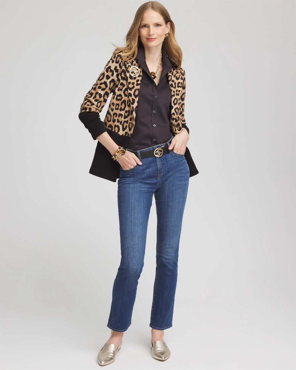 Leopard Color Block Sweater Blazer