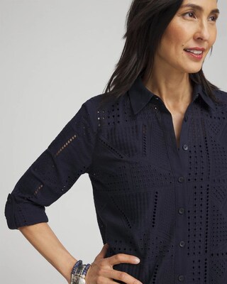 Mixed Eyelet Cotton Shirt