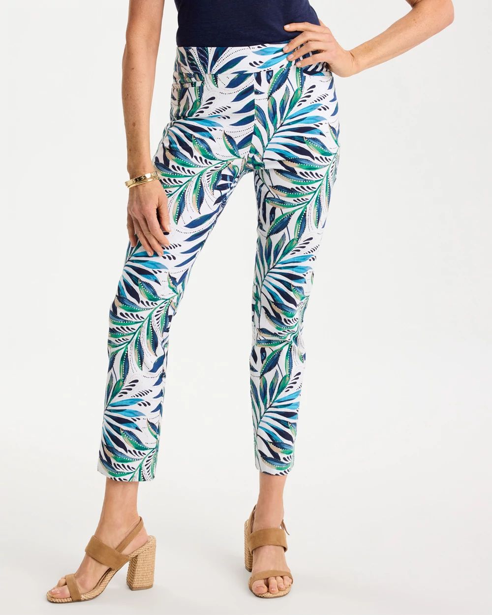 Palm Print Brigitte™ Slim Pull-On Crop Pant