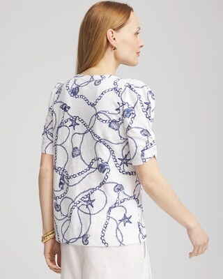 Seashell Slub Shirred-Sleeve Henley Tee click to view larger image.