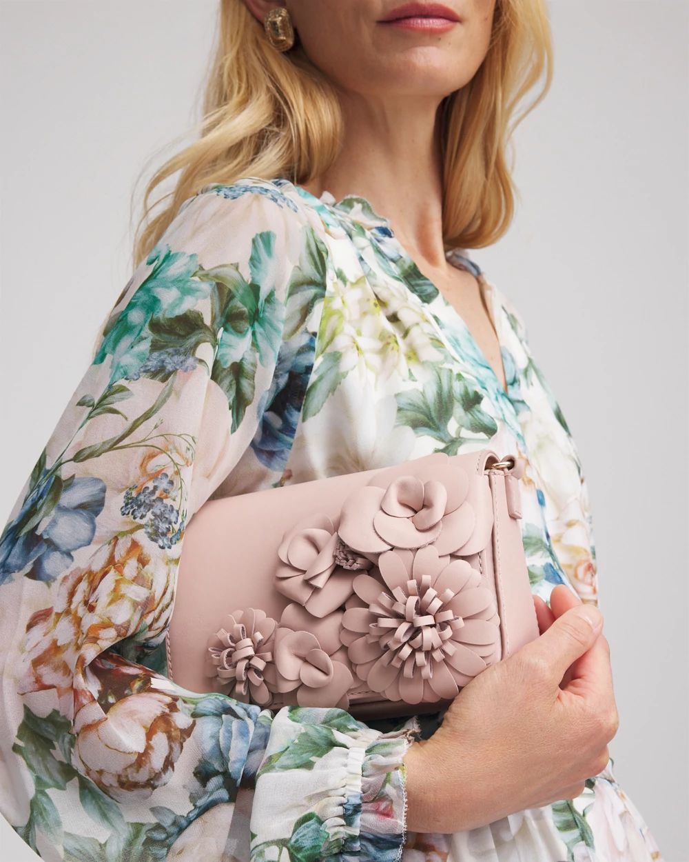 Floral Appliqué Leather Crossbody Bag