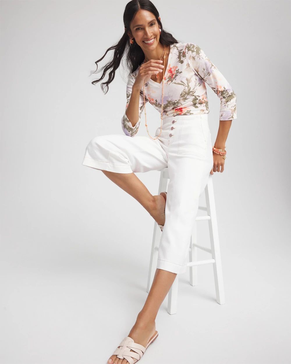 Pima Floral 3/4 Sleeve Tee
