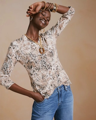 Printed Pima Cotton 3/4 Sleeve Tee