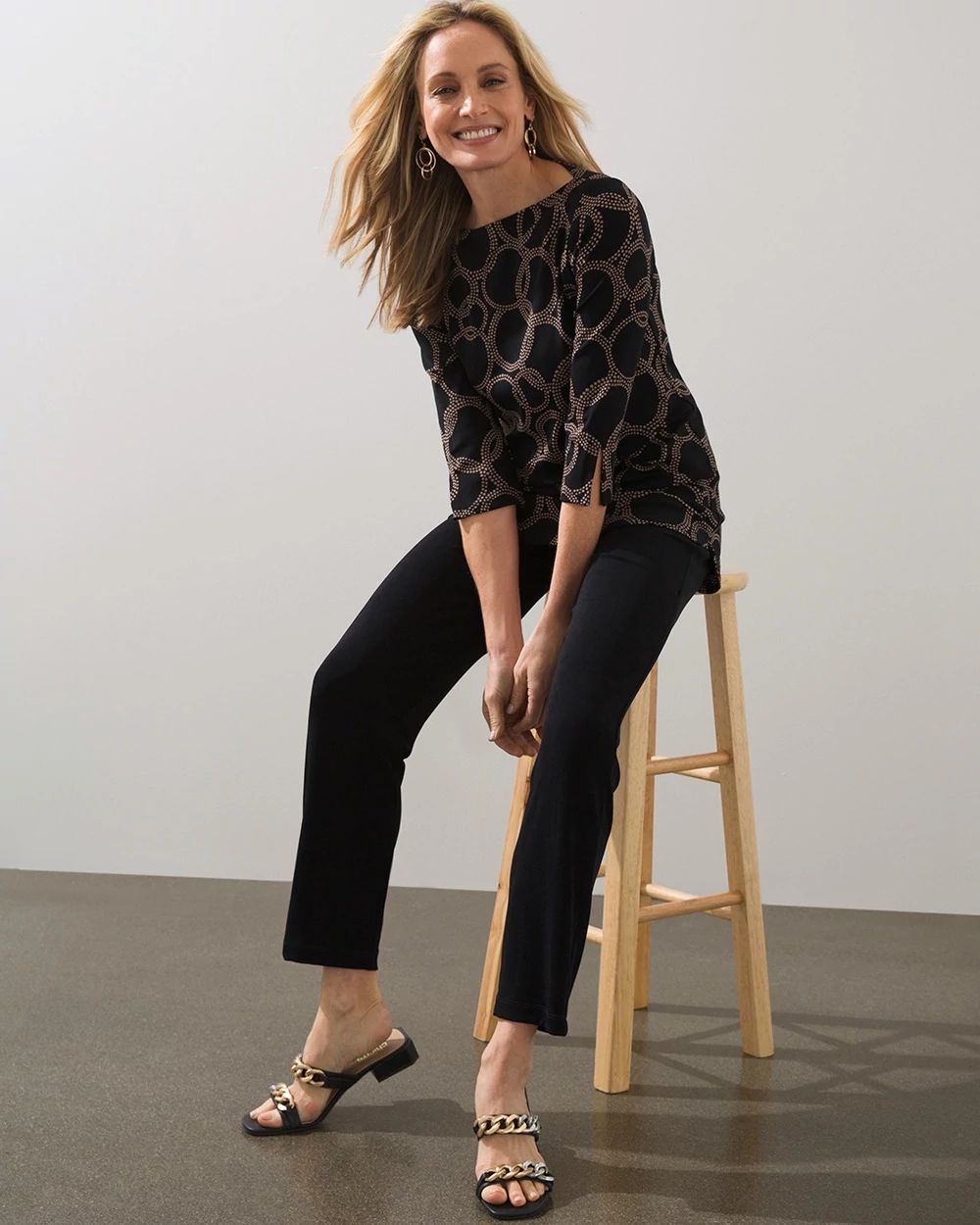 Travelers Dot Print Straight Neck Tunic