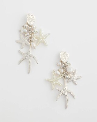 Pearl Silver-Tone Starfish Clip-On Earrings click to view larger image.